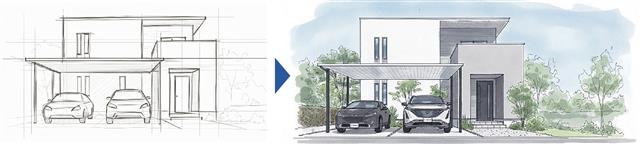スケッチからのパース図作成イメージ