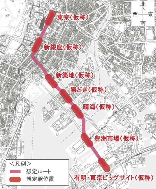 ルート・駅位置（出典：国土地理院地図に加筆）