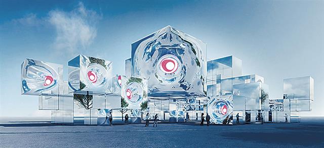 完成イメージ（c）2023 Yoichi Ochiai・設計NOIZ・Sustainable Pavilion 2025 Inc. All Rights Reserved.）
